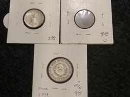 Philippines 1944 5 centavos, Russia-USSR 1925 20 kopeks, and Hungary 1878 1 krasczar