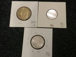 Yugoslavia 1955 50 dinara, Malaya and Borneo 1961 10 cents, and Japan 1967 10 yen
