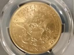 GOLD PCGS 1873 Open 3 $20 MS-61