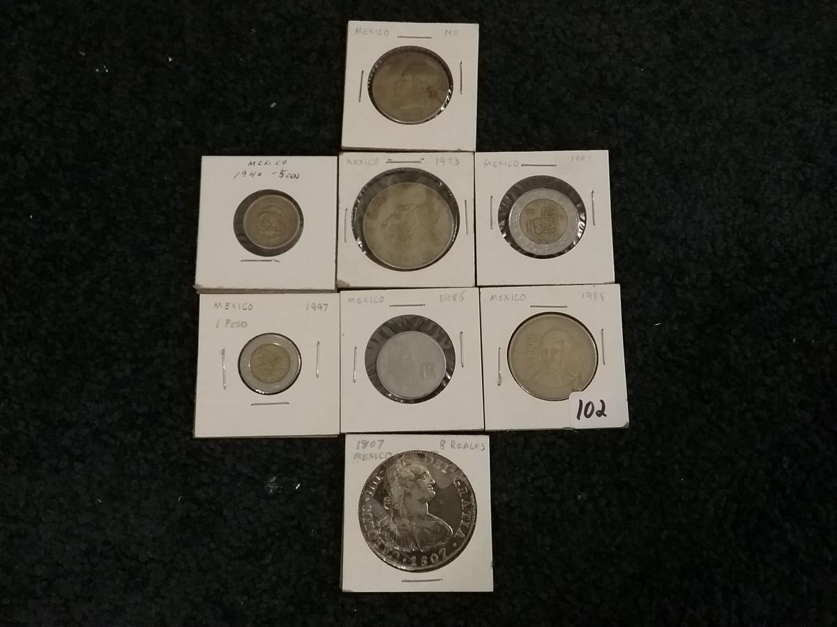 Eight coins…includes 1807 8 reales in Very Fine