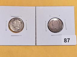 Key Date 1921 Mercury Dime and an 1827 Capped Bust Dime
