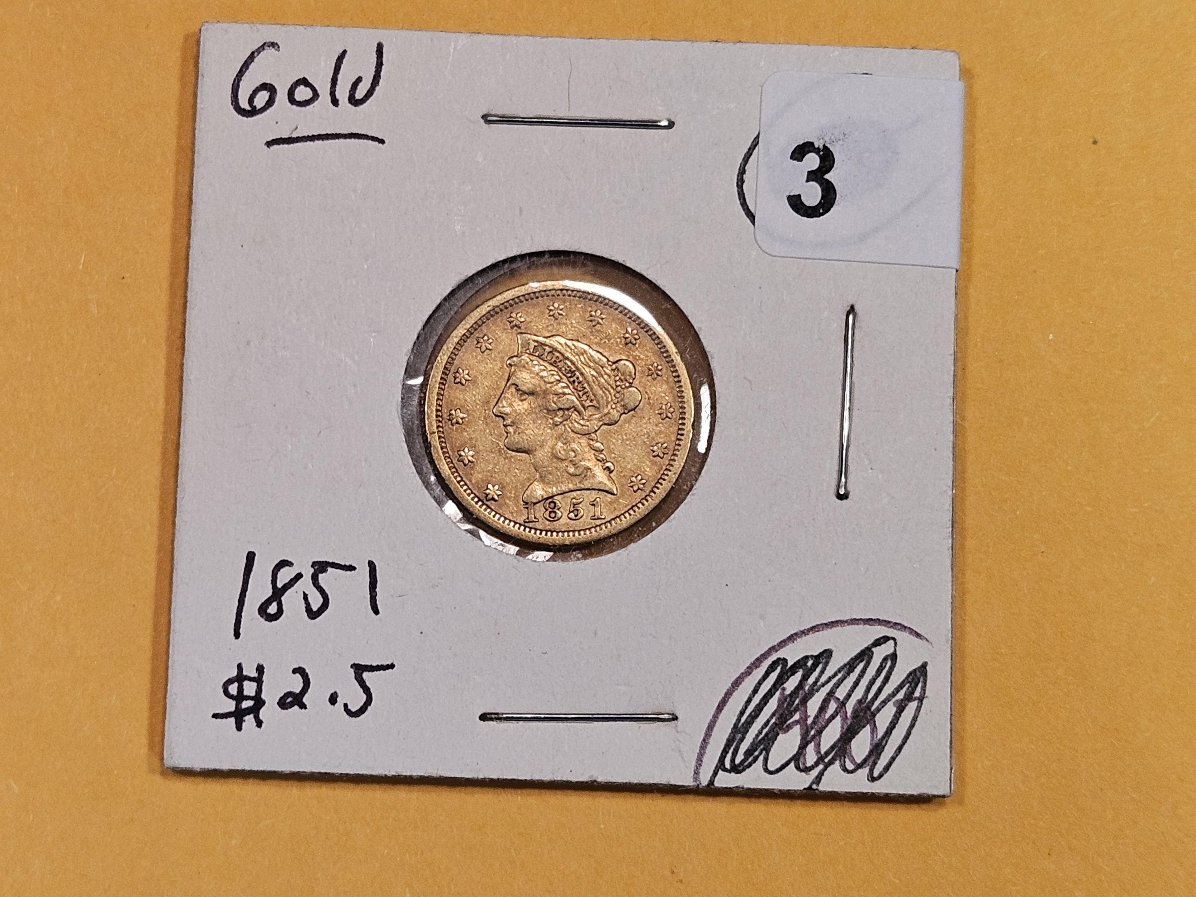 GOLD! Better Date 1851 Gold Liberty Head $2.5 Quarter Eagle