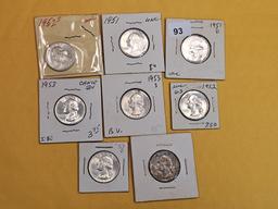 Eight Silver Washington Quarters