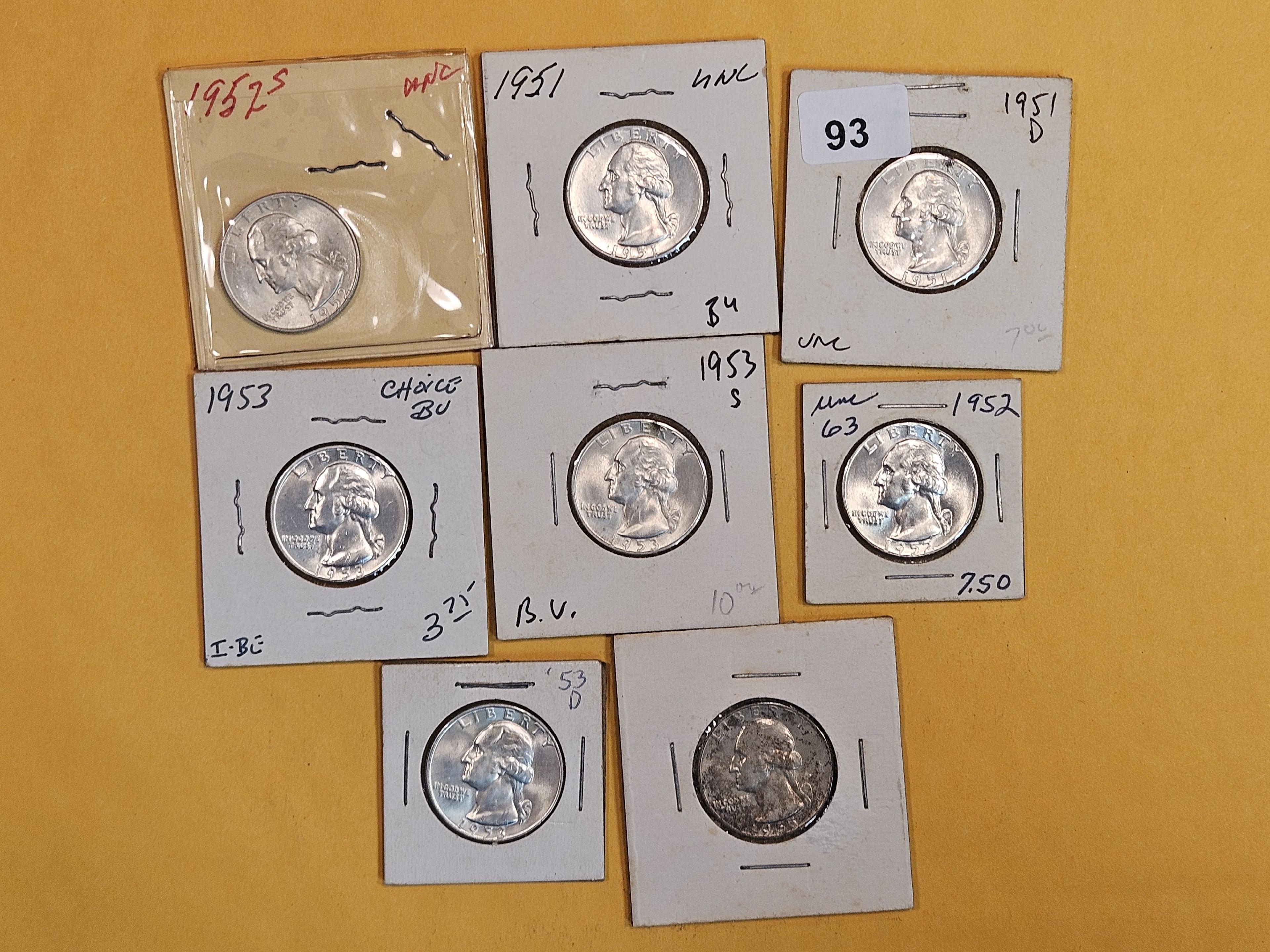 Eight Silver Washington Quarters