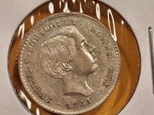 * KEY date 1854 Portugal silver 100 reis in Brilliant About Uncirculated plus