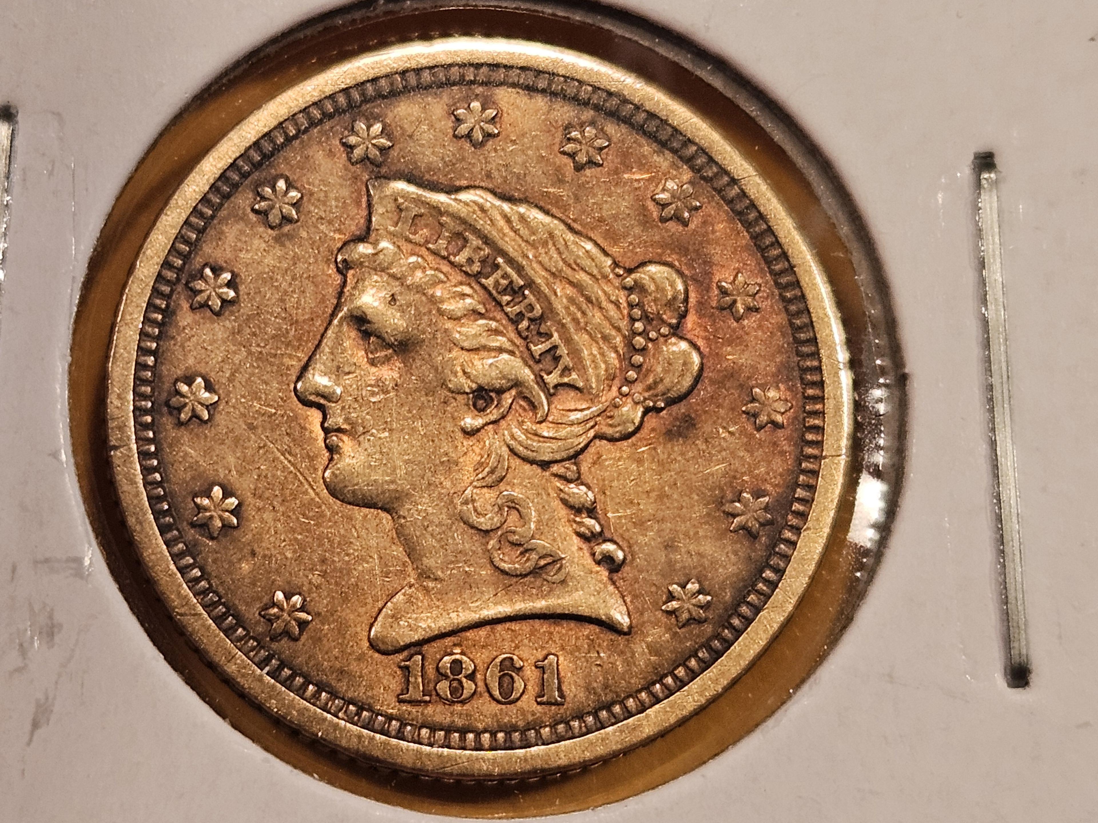 * VARIETY! GOLD 1861/1861 Liberty Head $2.5 Quarter Eagle in About Uncirculated