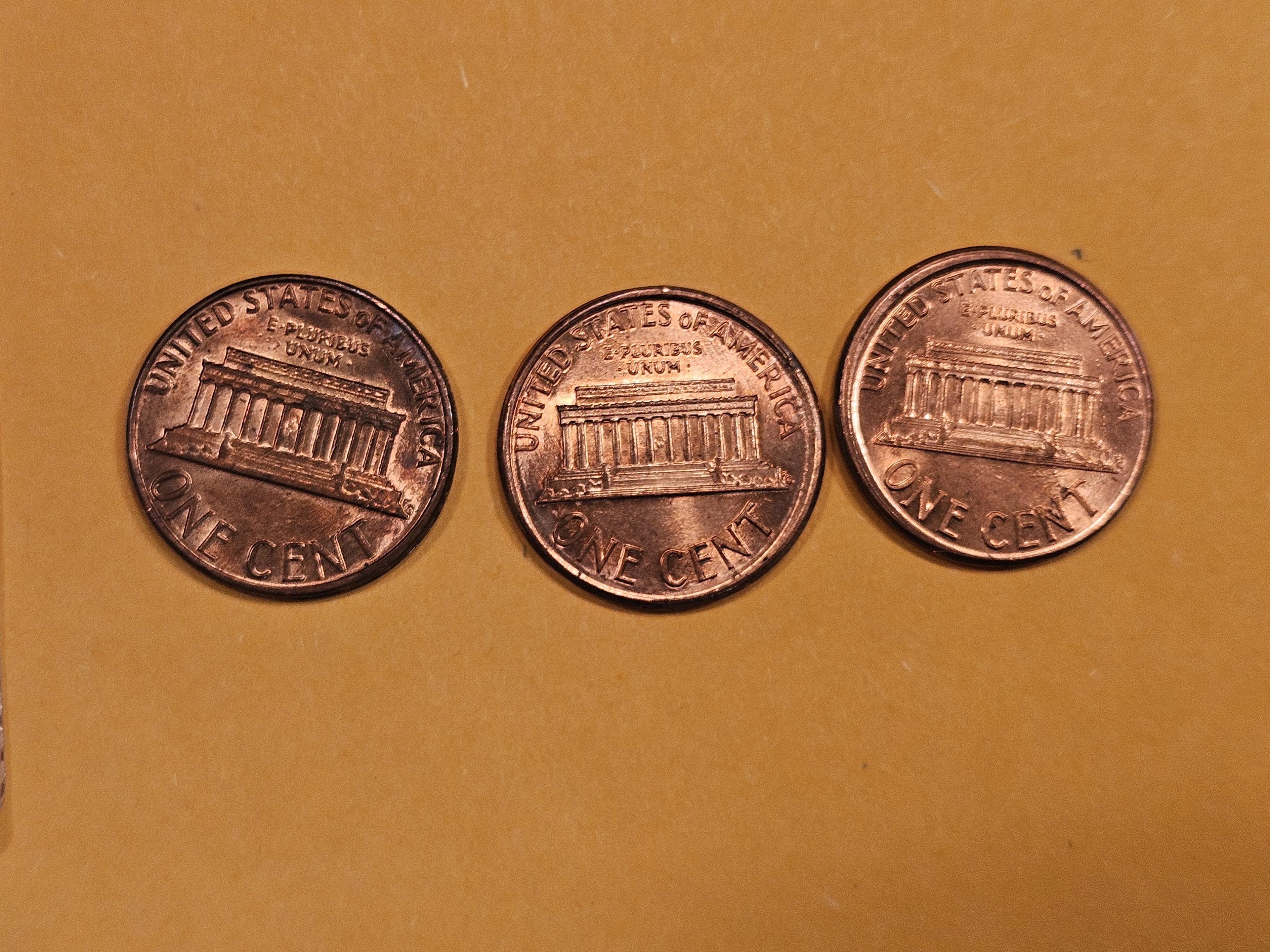 ERRORS! Three Bright RED Lincoln Memorial Cents