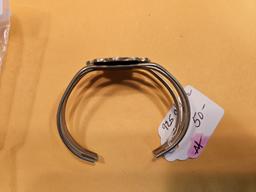 Vintage silver Mexican abalone cuff bracelet