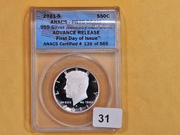 PERFECT! ANACS 2021-S .999 Silver Kennedy Half Dollar in Proof 70 Deep Cameo