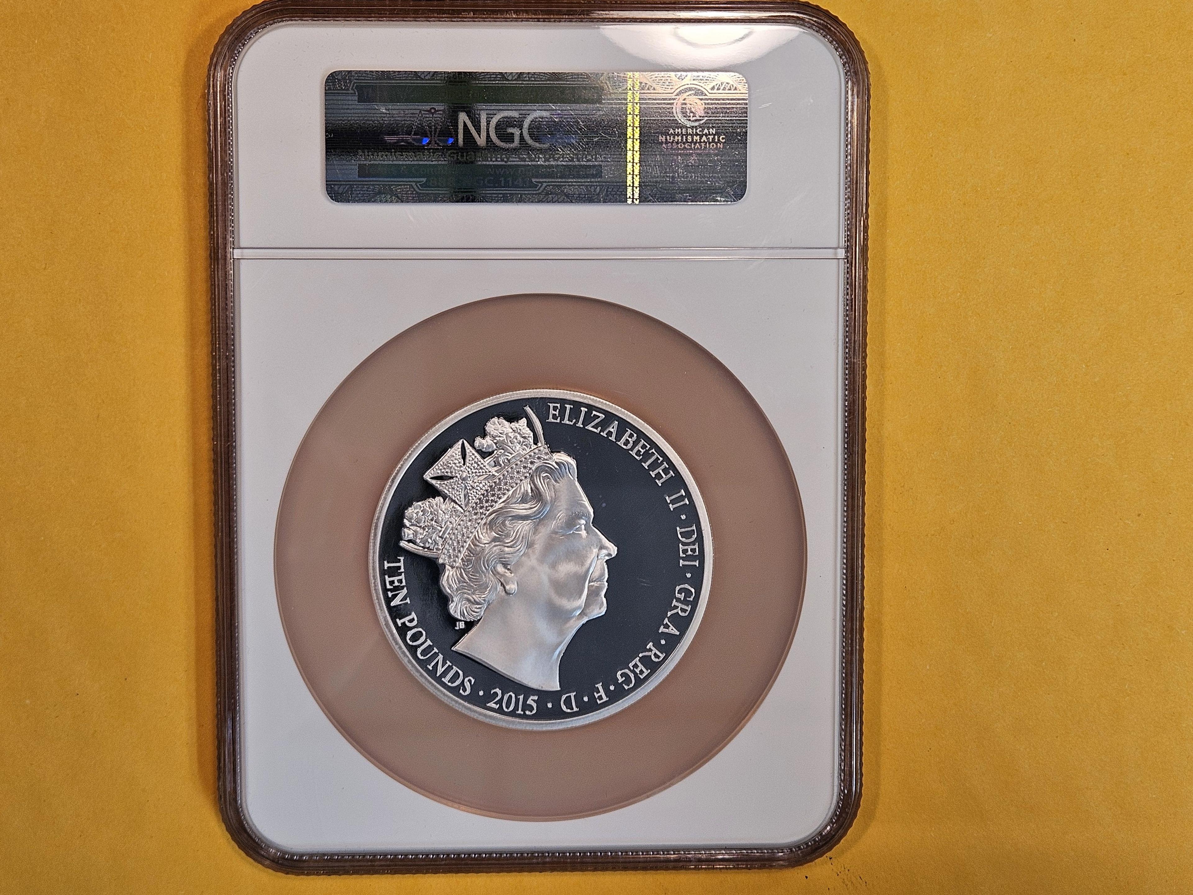 HUGE! NGC 2015 Great Britain SILVER Ten Pounds in Proof 69 Ultra CAMEO!