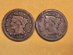 1851 and 1853 Braided Hair Large Cents