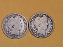 Better 1894 P and 1894-S Barber Quarters