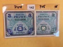 Two nice France 2 and 5 francs in Extra Fine