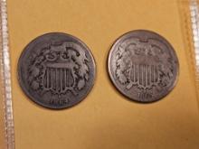 1864 and 1865 two Cent pieces