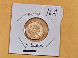 GOLD! Brilliant About Uncirculated plus 1898 Russia gold 5 roubles