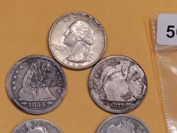 Six mixed Silver Quarters