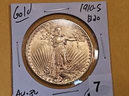 GOLD! Brilliant AU-BU 1910-S Saint Gaudens Gold Twenty Dollars