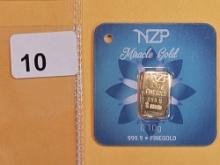 GOLD! Brilliant NZP Gold .1 gram .9999 fine gold bar
