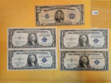 Five mixed silver certificates