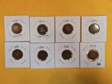 Eight more mixed small copper cents