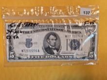 Five different five dollar silver certificates
