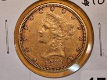 GOLD! 1881 Liberty Head Gold Ten Dollar Eagle in About Uncirculated