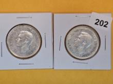 Two Brilliant About Uncirculated plus Canada silver 50 cents