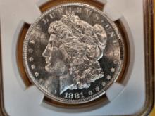 NGC 1881-S Morgan Dollar in Mint State 63