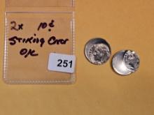 ERRORS! Two Very Choice Brilliant Uncirculated Roosevelt Dimes