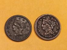 1851 and 1856 Braided hair Large Cents