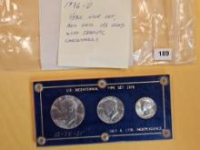Brilliant uncirculated 1976-D three coin US Bicentennial type set