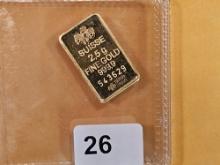 GOLD! PAMP Suisse two and a half gram .9999 fine gold bar