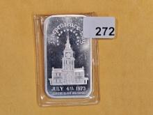 And last, but not least, a one Troy ounce .999 fine silver proof art bar