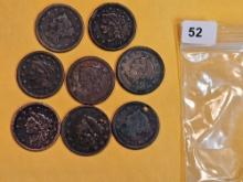 Eight Mixed Large Cents