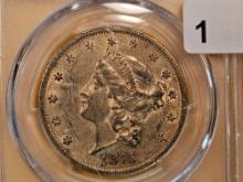GOLD! PCGS 1876-S Liberty Head Gold Twenty Dollars in About Uncirculated - 53