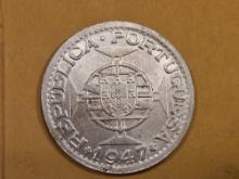 Very Choice Brilliant Uncirculated 1947 Portuguese-India rupee