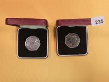 Two 1973 Great Britain Proof 50 pence coins