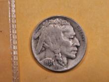 Semi-Key 1931-S Buffalo Nickel in Very Fine plus