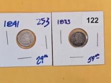 1841 Seated and 1833 Capped Bust Half Dimes