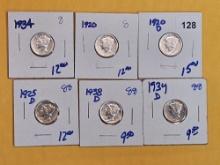 Six silver Mercury Dimes