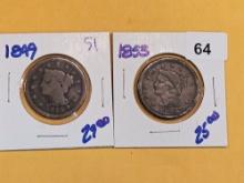 1849 and 1853 Braided Hair Large Cents