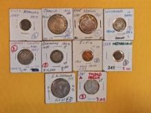 Ten mixed World coins