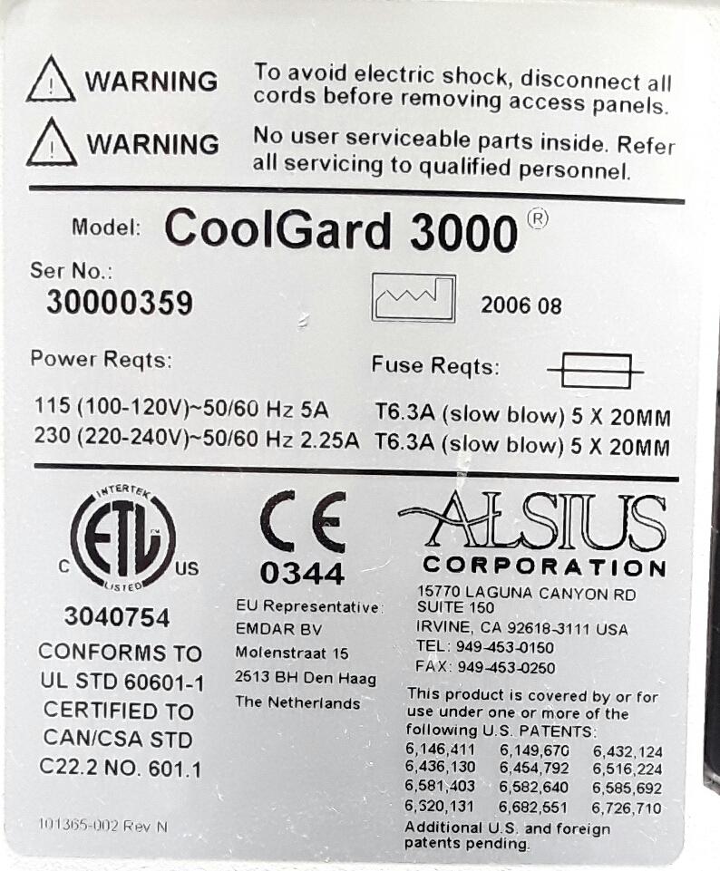 ALSIUS CoolGard 3000 Thermal Regulation System