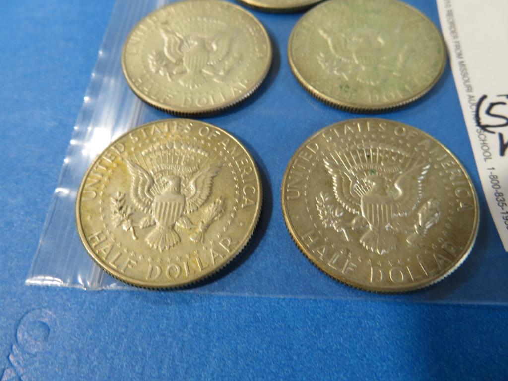 FIVE 1967 Kennedy Half Dollars