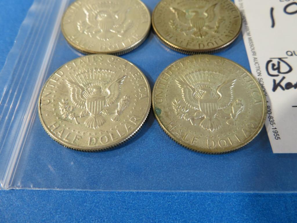 FOUR 1967 Kennedy Half Dollars
