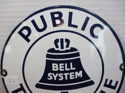 Bell Public Telephones Porcelain Enameled Convex Advertising Sign
