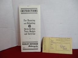 1931 Harley Davidson Motor Cycles Registration Card & Instructions