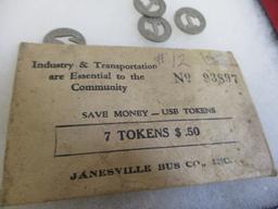 Janesville Bus Co. Vintage Transportation Tokens