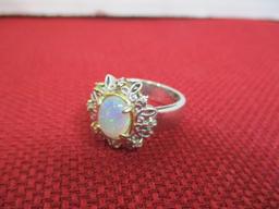 Artisan Hand Crafted Sterling Silver Ring w/ Opal & Diamonds