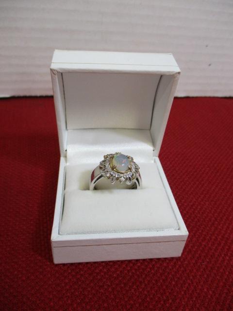 Artisan Hand Crafted Sterling Silver Ring w/ Opal & Diamonds